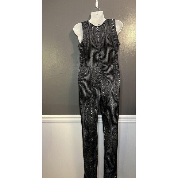 Eien Jumpsuit Womens Large Black White Geo Print Sleeveless Surplice Made USA - Picture 6 of 10